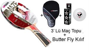 Resim  Butterfly Michael Maze Platin Masa Tenisi Raketi ITTF Onaylı Maç Topu Hediyeli