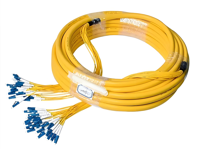 Close-up view of optical fibers and fiber optic cables