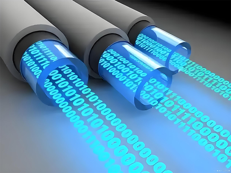 Data transmission illustration showing fiber optic technology